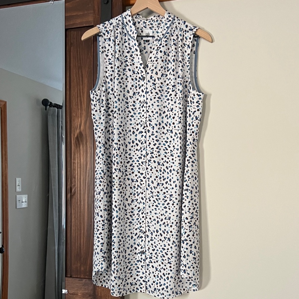 CAbi Blue, Black, and White Animal Print Sleeveless Midi Dress